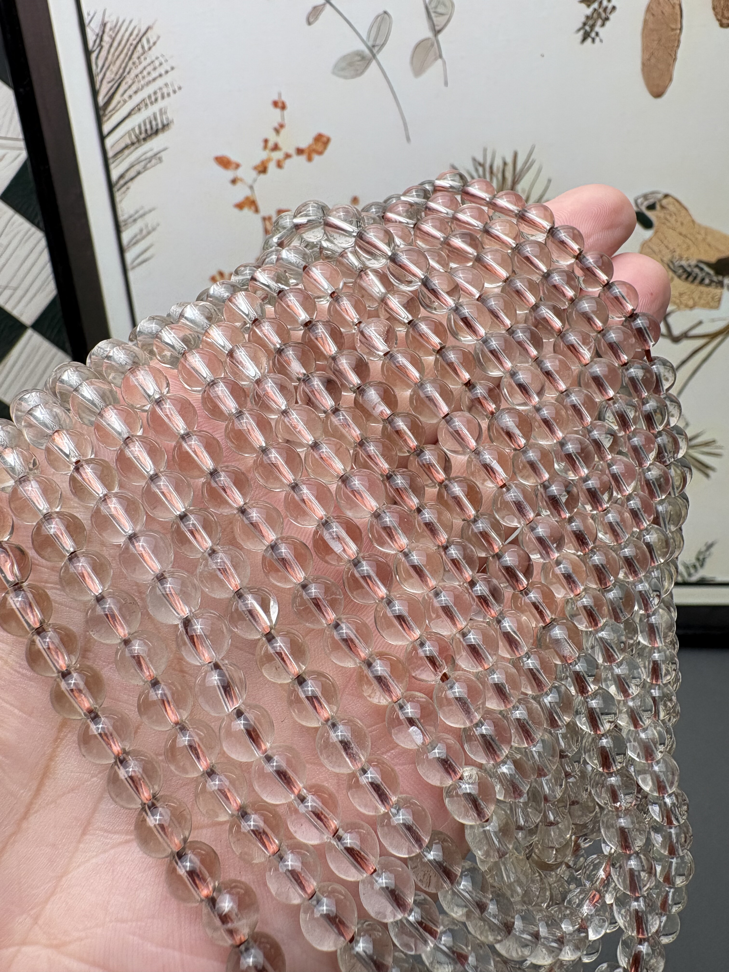 天然巴西浅体茶晶茶白晶圆珠半成品diy手串手链项链搭配 约6mm