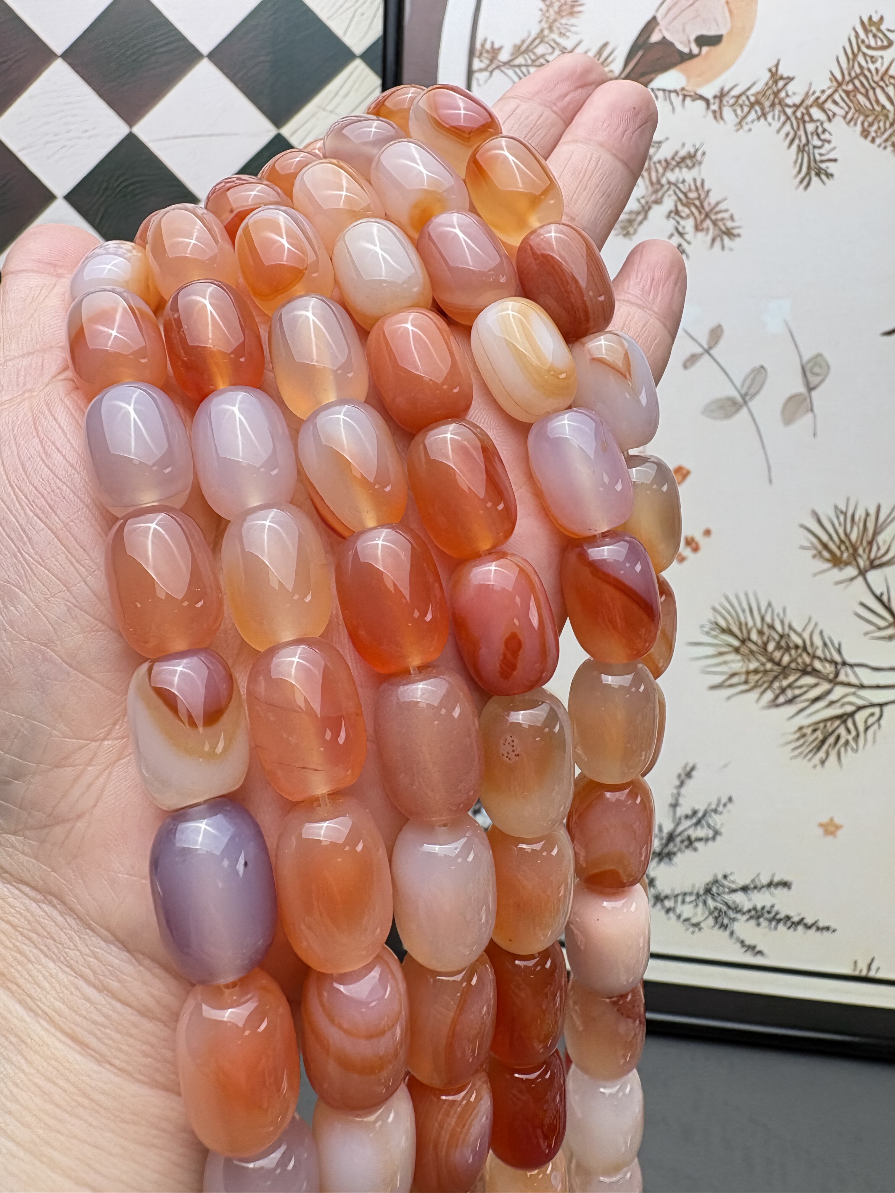 天然无优化锦鲤色盐源玛瑙桶珠diy手串项链搭配半成品 约18*13mm