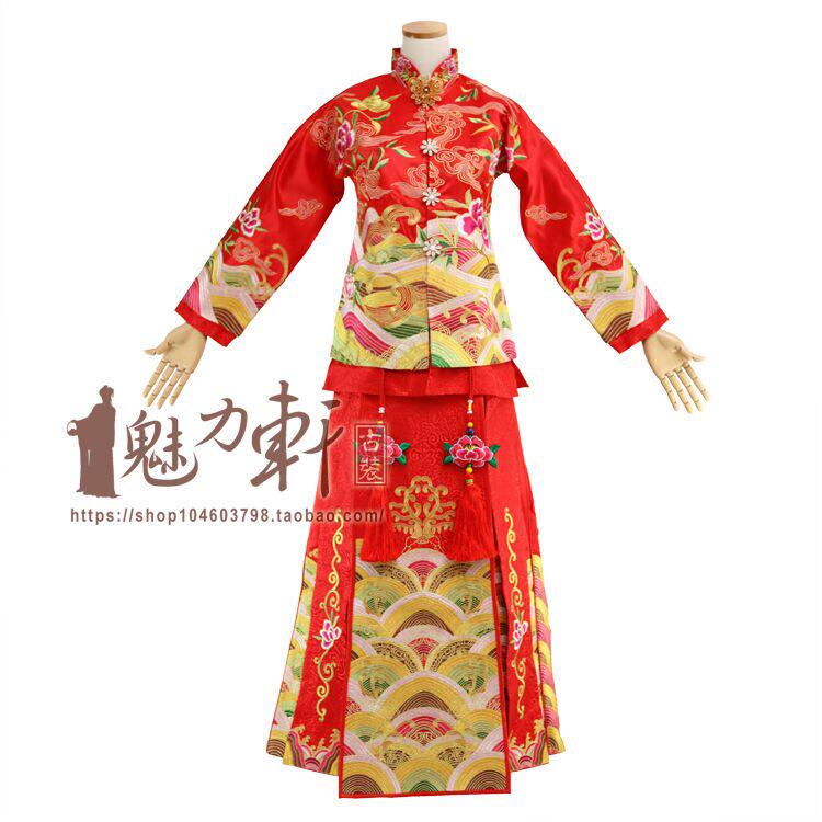 嫁衣秀禾服/红色刺绣结婚敬酒喜服/活色生香古装演出服