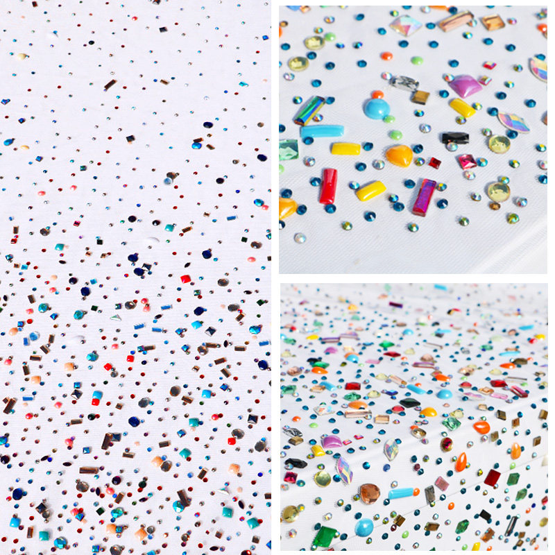 星光璀璨高定重工超奢侈纯手工异形钻烫钻礼服网纱布料透渐变走秀