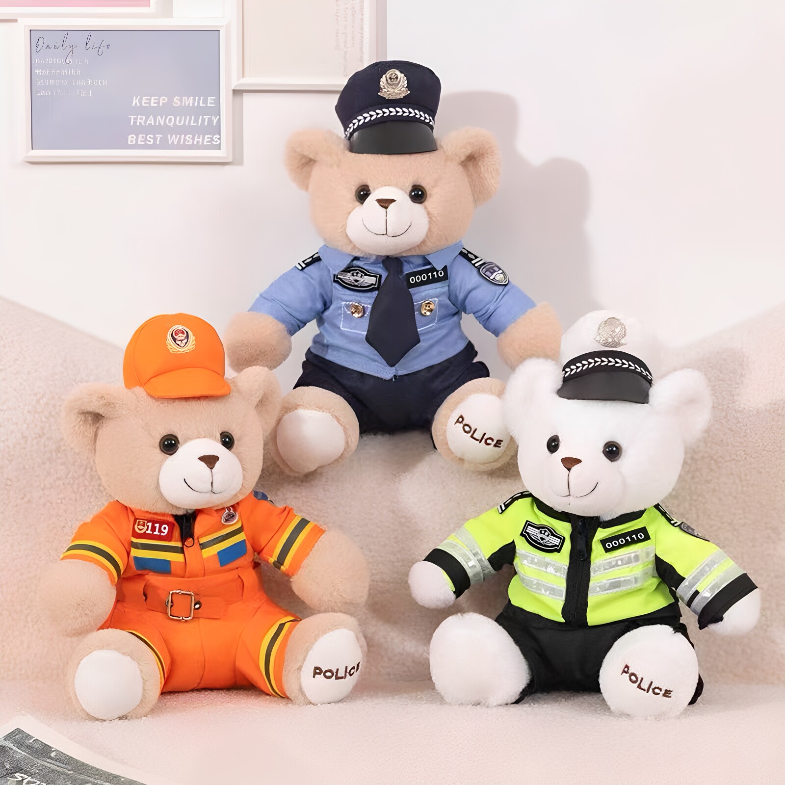 消防小熊玩偶交警公仔警察熊毛绒玩具救援日宣传活动礼品卡通玩偶