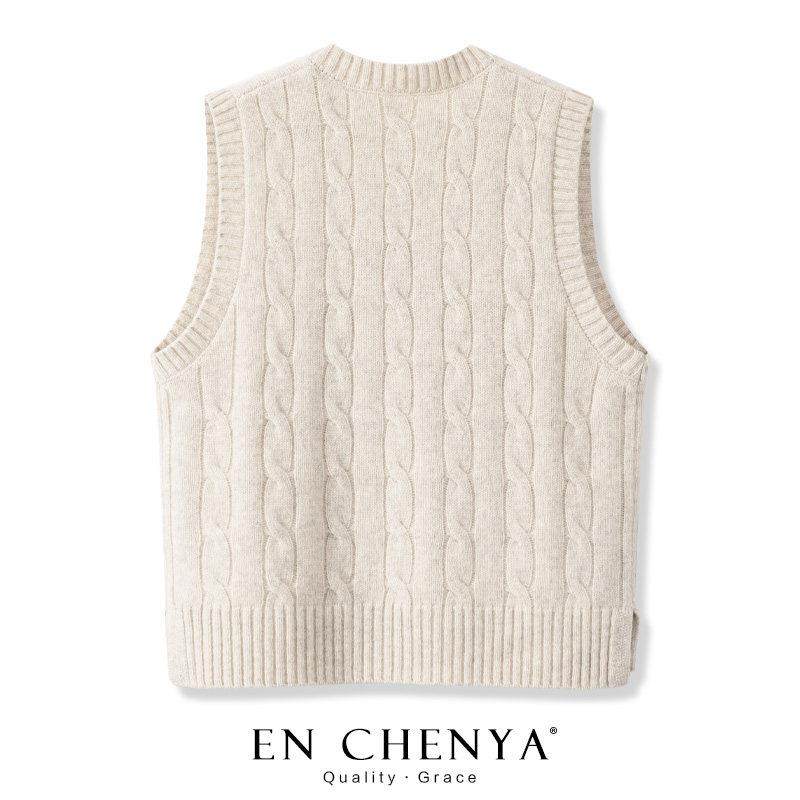 纯羊毛V领针织马甲背心女秋冬2025新款宽松外穿覆古麻花毛衣坎肩