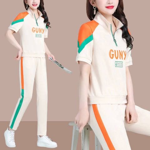 唯品会特卖女装清仓米折网今日特价9.9夏季大码运动妈妈两件套装