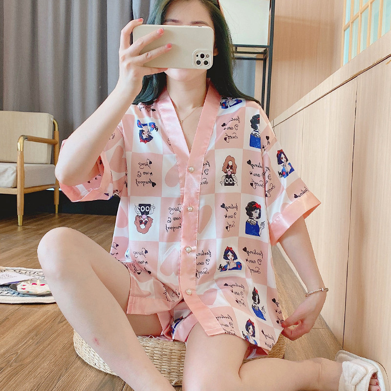 睡衣女夏季薄款冰雪丝少女公主甜美风短袖两件套装家居服2024新款