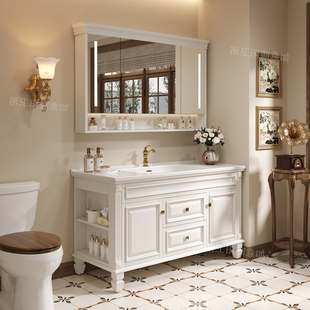 美式 橡木浴室柜组合卫生间陶瓷一体盆智能洗脸洗手盆洗漱台卫浴柜