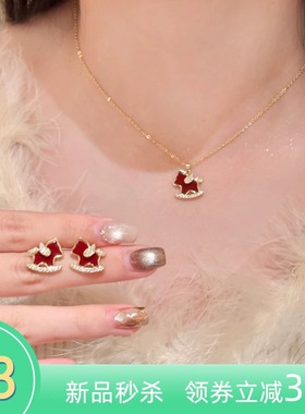 新中式红色小马本命年锁骨链项链