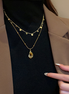 合金材质虎眼石叠戴双层项链女