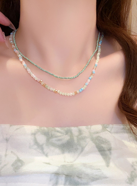 日韩彩色串珠双层叠戴项链女