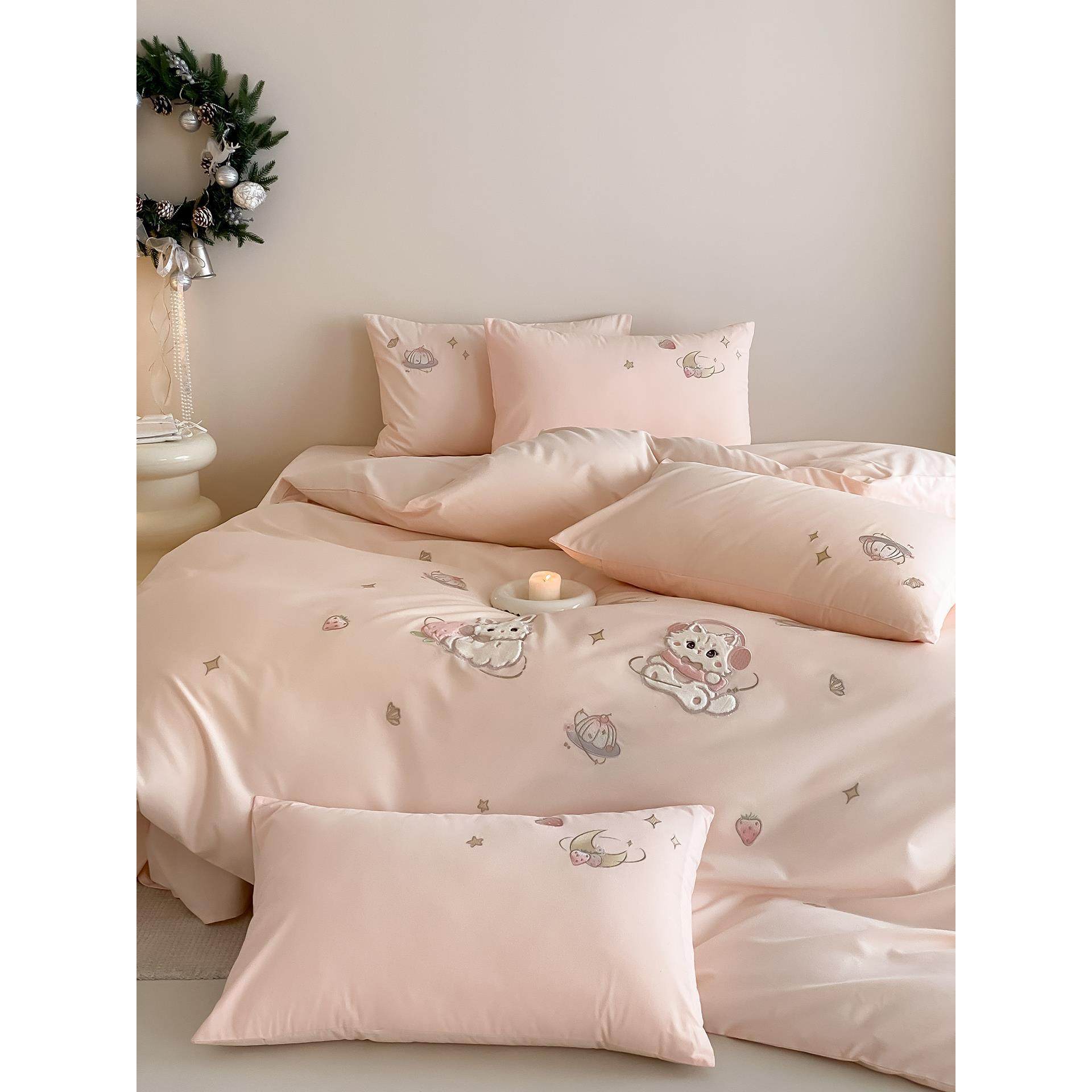 猫咪秋冬儿童120支纯棉磨毛四件套卡通加厚全棉被套可爱少女床品4