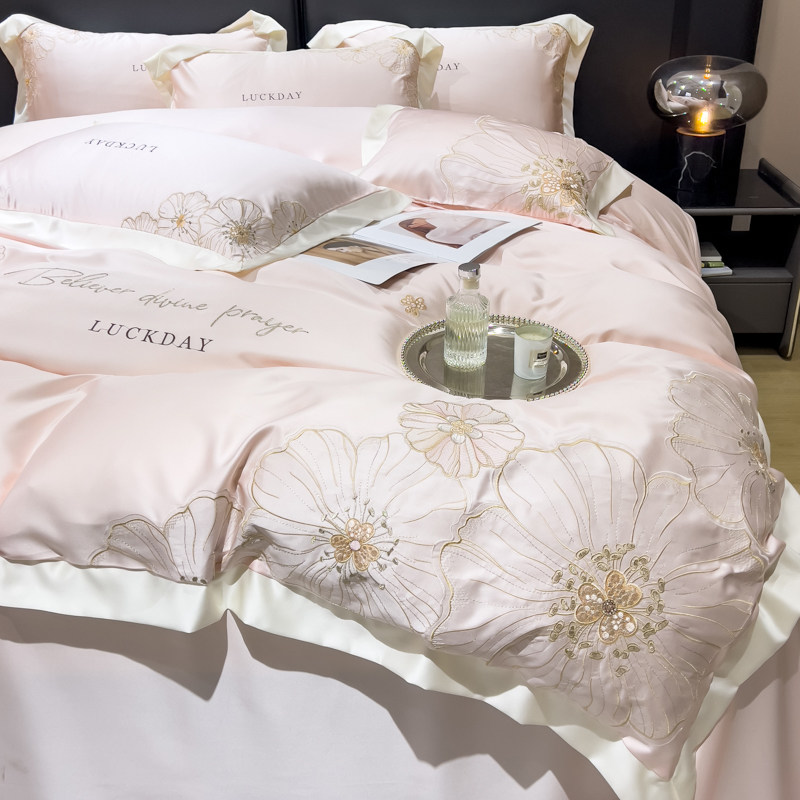 夏季简约轻奢风高端天丝四件套双面冰丝滑裸睡凉感床单被套床品4