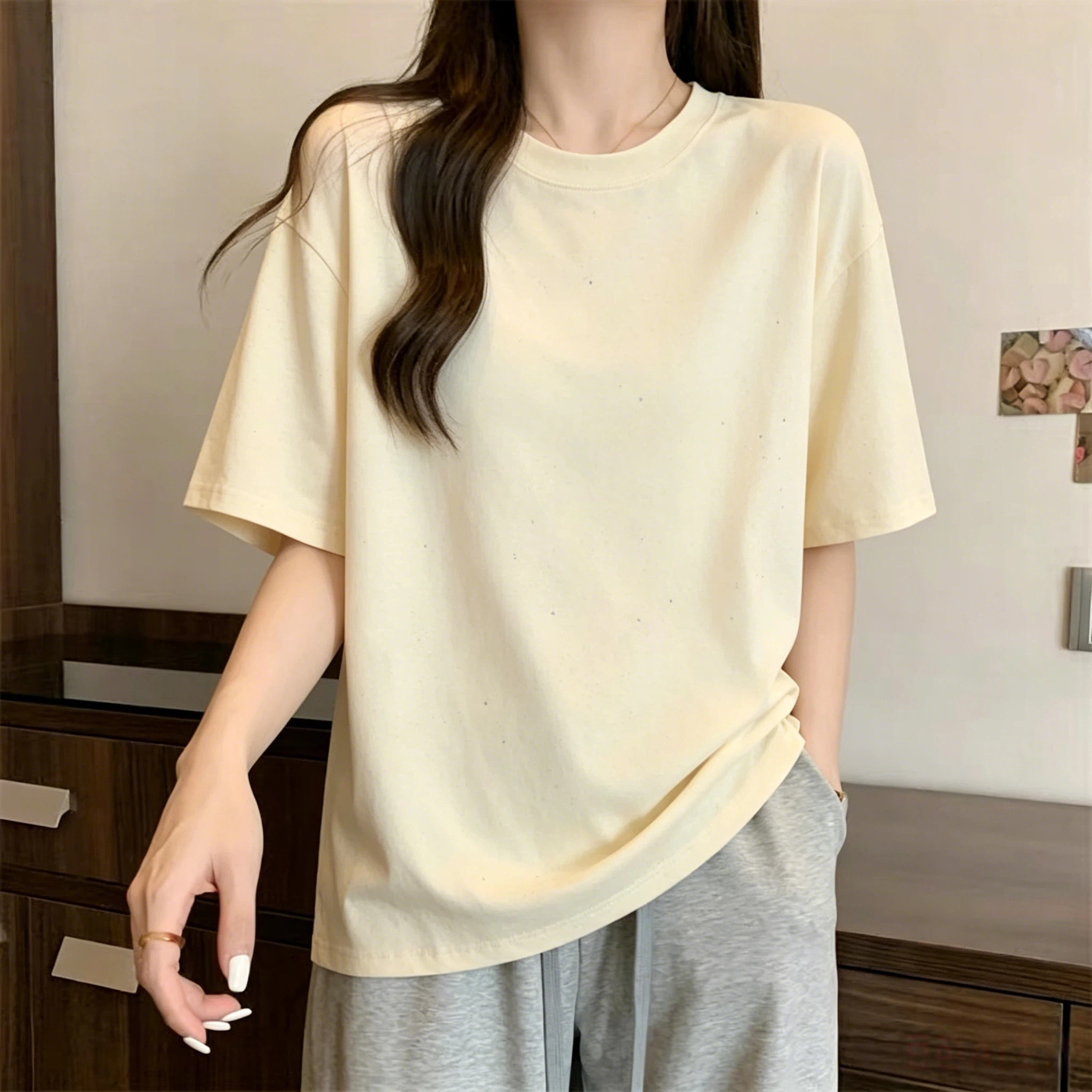 夏季高街百搭圆领满天星t恤纯棉大版短袖T恤男女宽松大码显瘦上衣