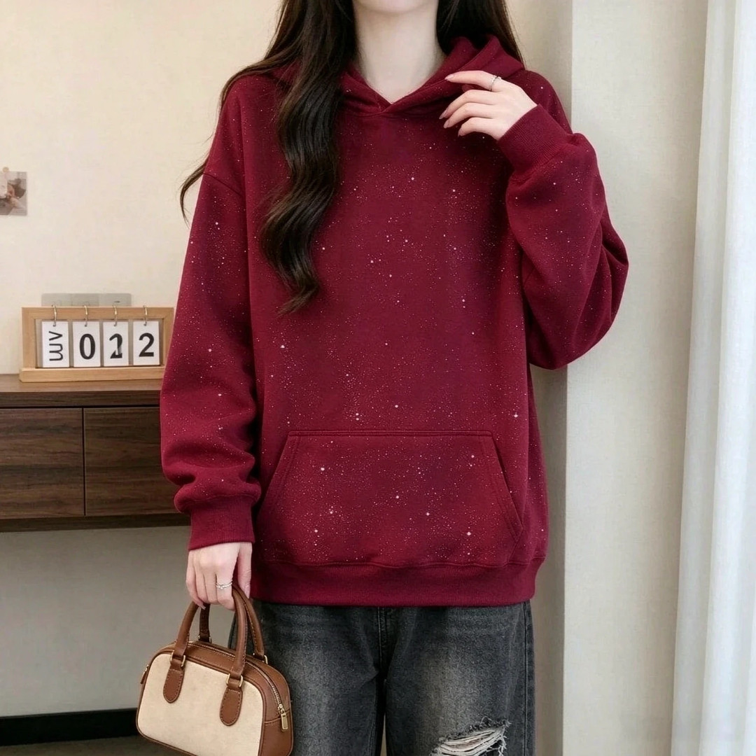 韩系穿搭连帽满天星套头卫衣女装秋冬款时尚大码宽松显瘦百搭上衣