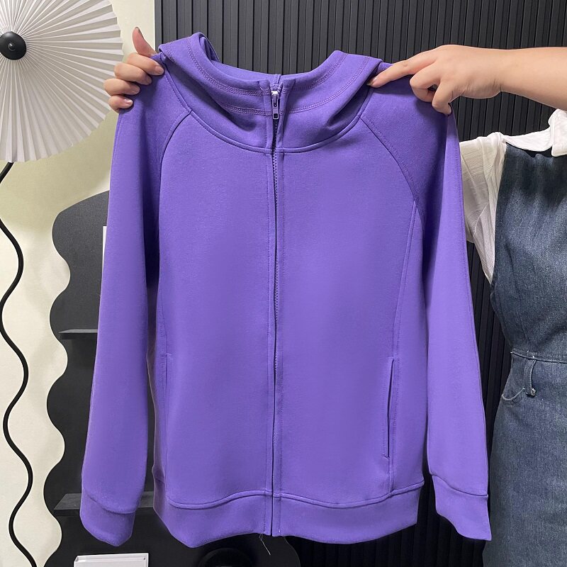 慵懒风连帽拉链卫衣女洋气新款宽松休闲百搭减龄大码开衫外套上衣