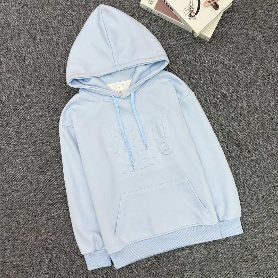 春秋大码显瘦初中生长袖上衣女春秋单穿字母美式慵懒连帽套头卫衣