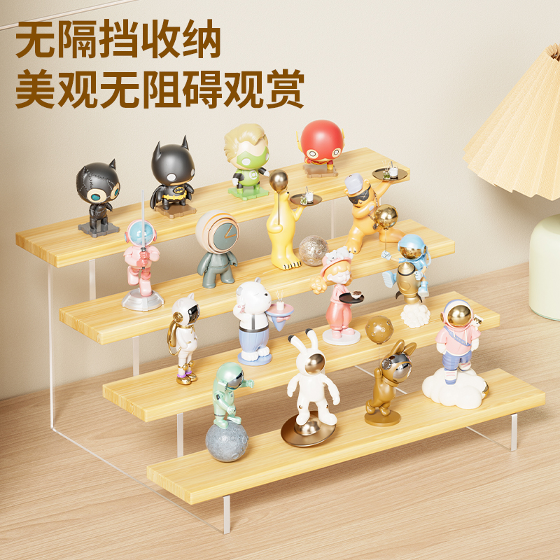 亚克力收纳展示架桌面手办模型玩具盲盒透明阶梯分层置物陈列架子