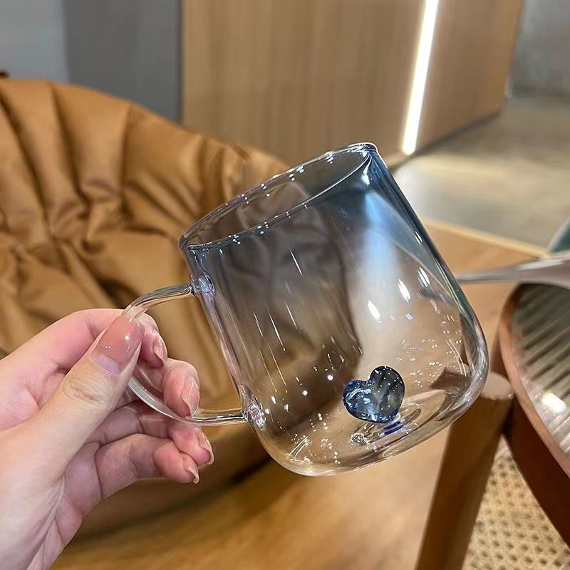 玻璃水杯透明高颜值创意简约情侣家用办公室带把牛奶咖啡渐变杯子