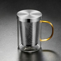 Large-capacity stainless steel glass tea cups, executive cups, transparent handles, office tea water separation and filtration cups for brewing tea thumbnail 3