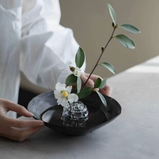 禅意手工玻璃无垠器皿玻璃球香插花插艺术摆件简约装饰剑山插花
