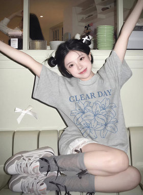 灰色短袖t恤女2026新款爆款夏季纯棉韩系宽松流行巨好看半袖上衣