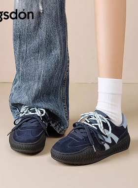 奥古狮登德训老爹鞋女2026新款夏季透气超轻便软底蓝色爆款运动鞋