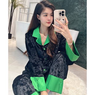 秋冬季加厚保暖金丝绒睡衣女高级感开衫金钻绒家居服套装直播爆款