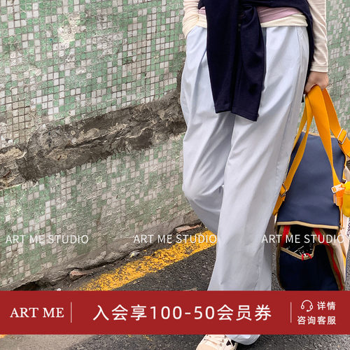 沙丘裤廓形捏褶直筒阔腿休闲裤