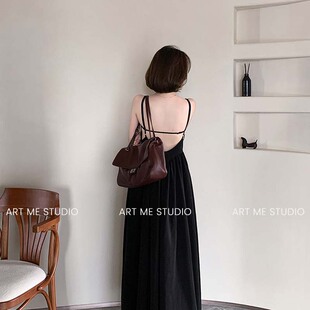 ARTME瓜瓜v领长裙露背慵懒松弛感吊带连衣裙大裙摆裙子w10391z2r