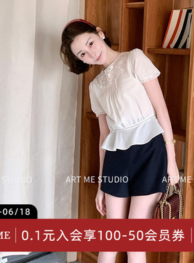 ARTME瓜瓜 通勤风高腰简约A字短裤女夏季宽松显瘦隐形拉链直筒裤