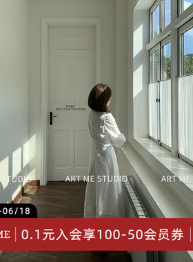 ARTME瓜瓜100纯棉白色法式蕾丝镂空拼接收腰连衣裙女春设计感裙子