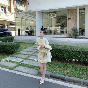ARTME瓜瓜 小香风毛边粗花呢收腰连衣裙女春季高级感宽松显瘦裙子