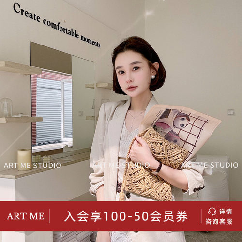 100亚麻刺绣老钱风通勤西服外套