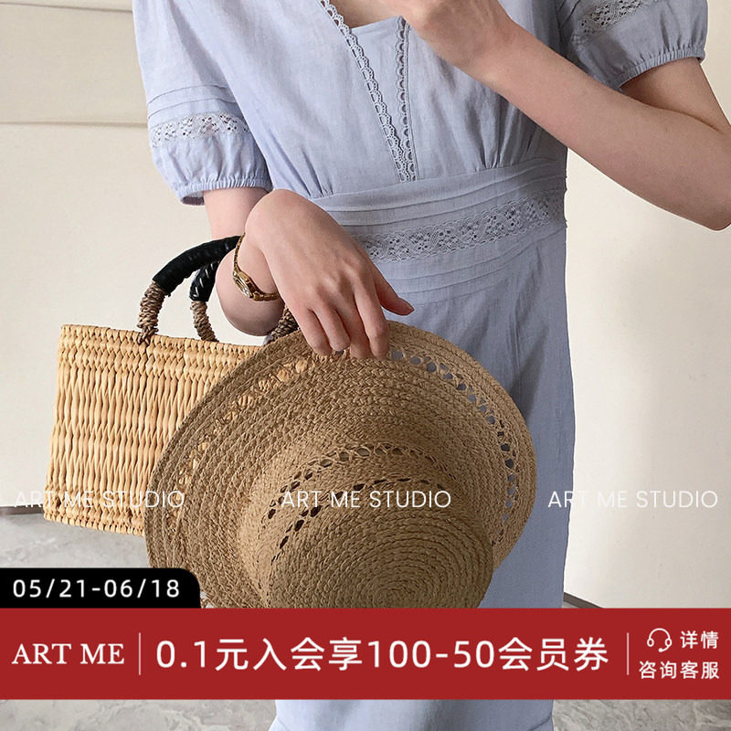温柔风苎麻棉泡泡袖收腰连衣裙
