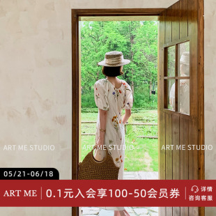ARTME瓜瓜 野菊漫夏森系田园风宽松慵懒感纯棉连衣裙短袖长款裙子
