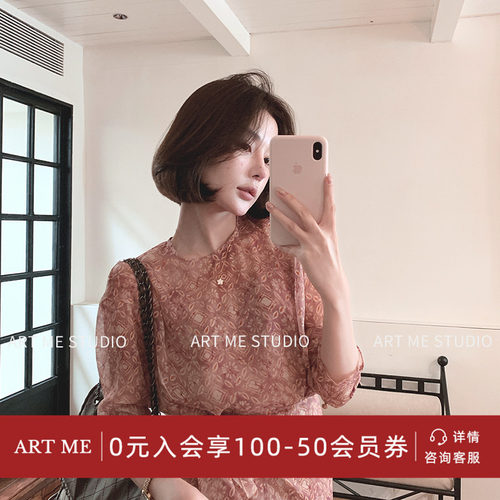 复古温柔风侧绑带设计连衣裙