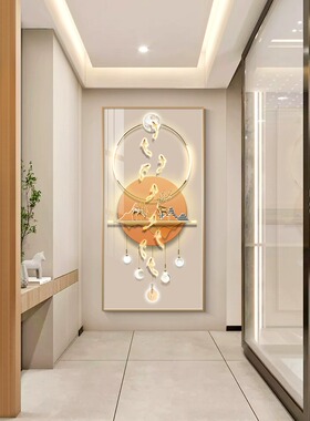 现代轻奢玄关装饰画九鱼图入户走廊过道挂画客厅正对门寓意好壁画