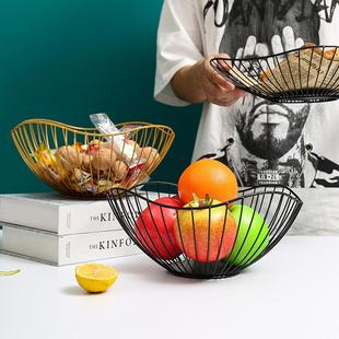 果盘 北欧铁艺水果篮家用客厅创意简约现代茶几零食收纳筐轻奢个性