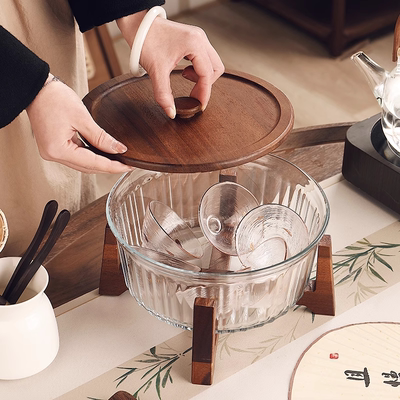 高端玻璃茶洗缸废水缸大号茶盂