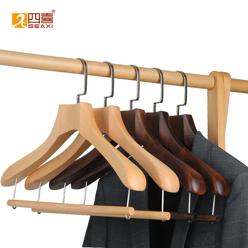多功能宽肩防滑胡桃复古实木衣架