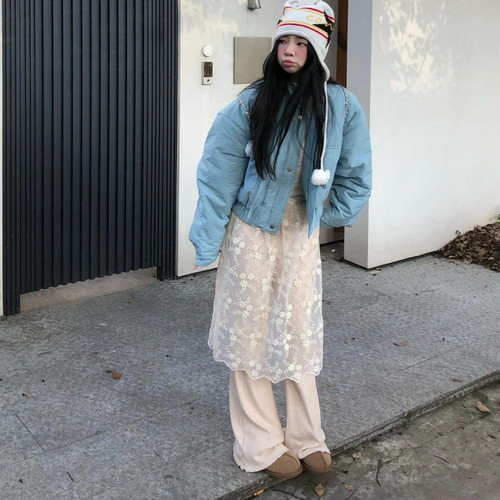韩国东大门新款屁帘女透视蕾丝刺绣裙屁帘叠穿遮臀裙帘中长款女