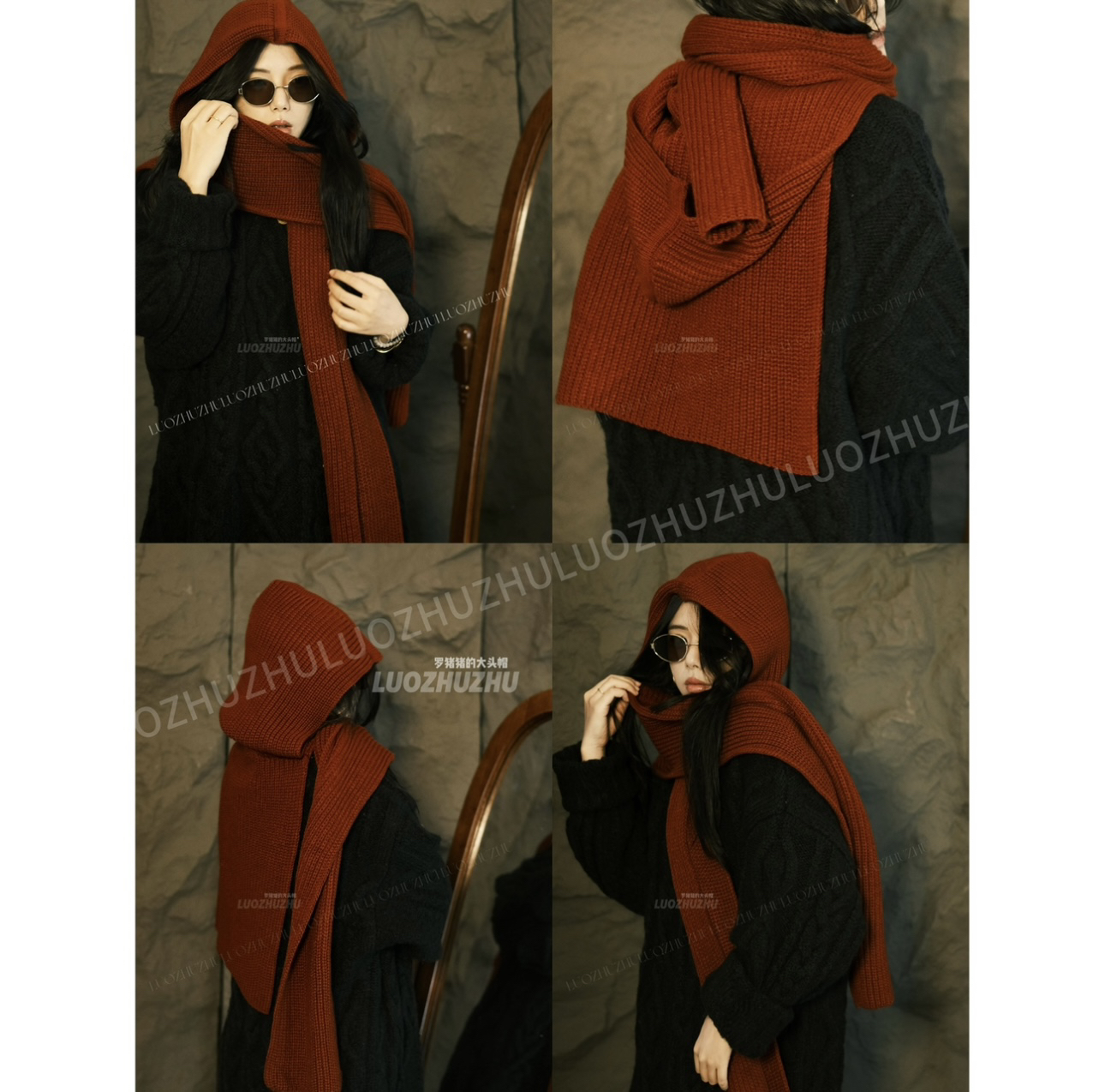 罗猪猪/【金元宝】超值备战年货！大版本帽子围巾披肩三连体针织