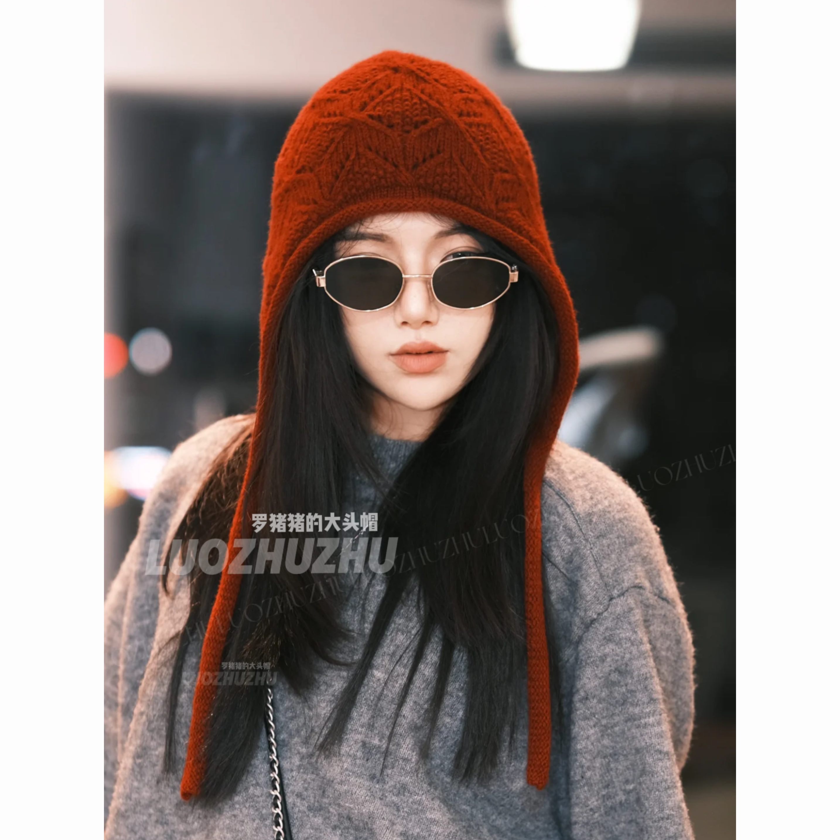 罗猪猪【韩系】100%WOOL羊毛毛线帽子女秋冬韩版大头围显脸小护耳