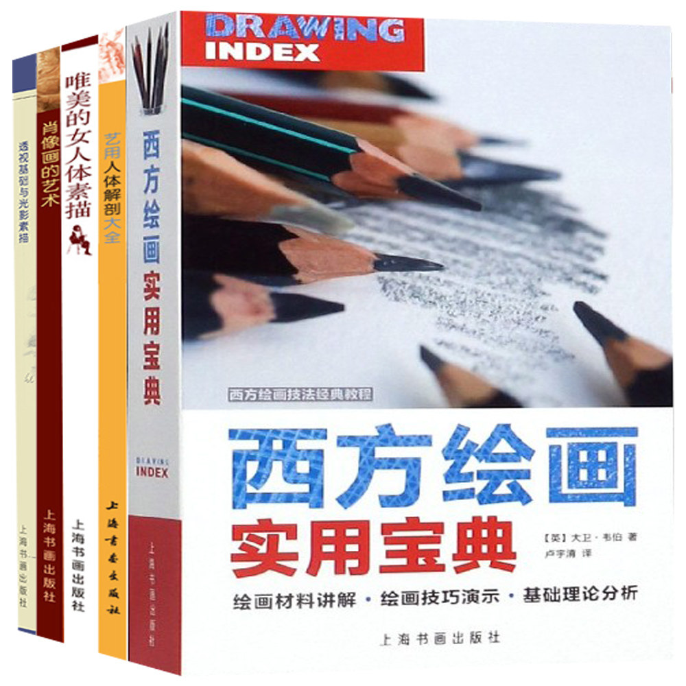 透视基础与光影素描+艺用人体解剖大全+唯美的女人体素描+西方绘画实用宝典+肖像画的艺术 全5册 绘画技法艺术理论素描绘画临摹