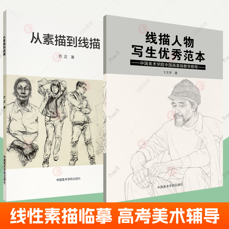 从素描到线描+线描人物写生优秀范本全2册中国美术学院中国画基础教学教程全身像速写线性素描线描临摹画册艺考美术生高考辅导书籍