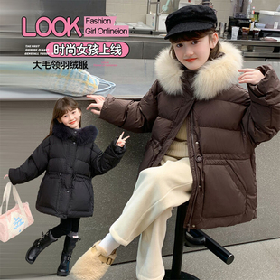女童羽绒服加厚中长款冬季2025新款黑色洋气时髦潮儿童外套大毛领