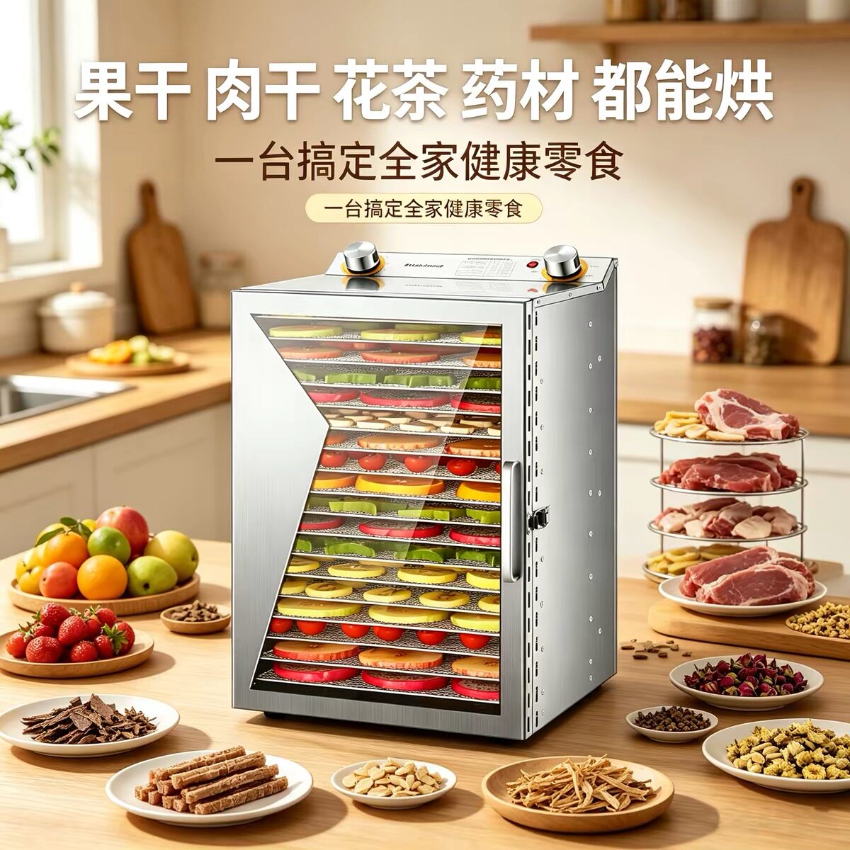 小型家用食品烘干机多功能商用水果肉干宠物零食药材花茶脱水风干