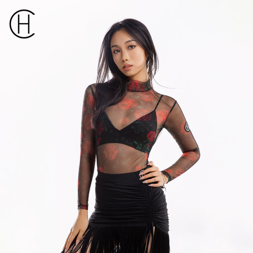 CHdance/皇朝舞蹈玫瑰网纱连体衣