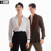 皇朝舞蹈新款 拉丁舞服国标舞练功服性感上衣MA1383 咖色衬衣男士