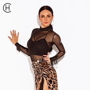 HCdance拉丁舞服女成人新款透视网纱长袖上衣练功服DS001