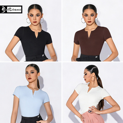 皇朝舞蹈拉丁舞服纯色塑形弹力短袖T恤女新款显瘦上衣练习服A6448