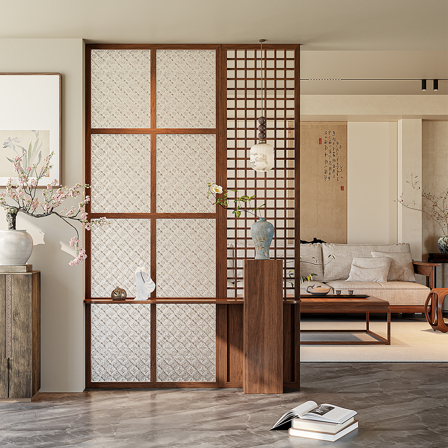 入户实木屏风置物架正对门玄关隔断柜新中式客厅进门茶室实木格栅